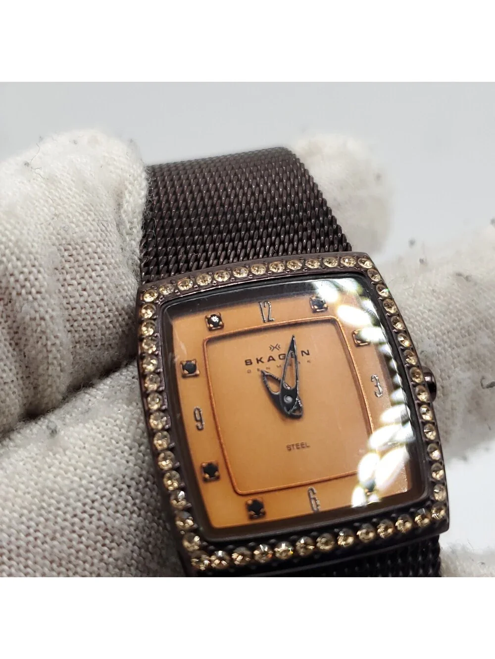 Skagen 7 Jewels  Watch Women 21mm Square Brown Dial New Battery  Working